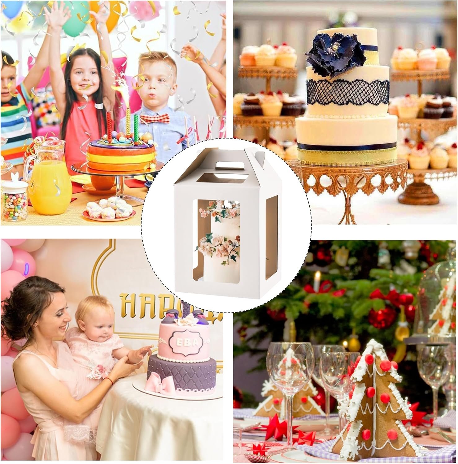 Großhandel 3er Pack hohe Kuchenboxen für mehrstöckige Torten 10x10x12 Zoll mit Fenstern, OEM 8 Zoll 10 Zoll wegwerfbare hohe Backboxen mit Griff für Geburtstag Hochzeit Party.