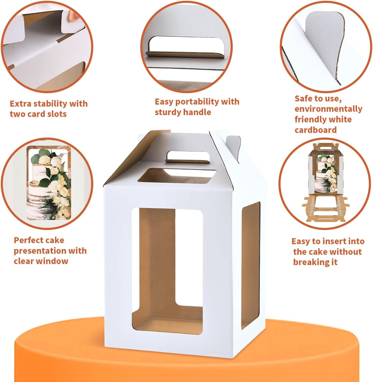 Großhandel 3er Pack hohe Kuchenboxen für mehrstöckige Torten 10x10x12 Zoll mit Fenstern, OEM 8 Zoll 10 Zoll wegwerfbare hohe Backboxen mit Griff für Geburtstag Hochzeit Party.