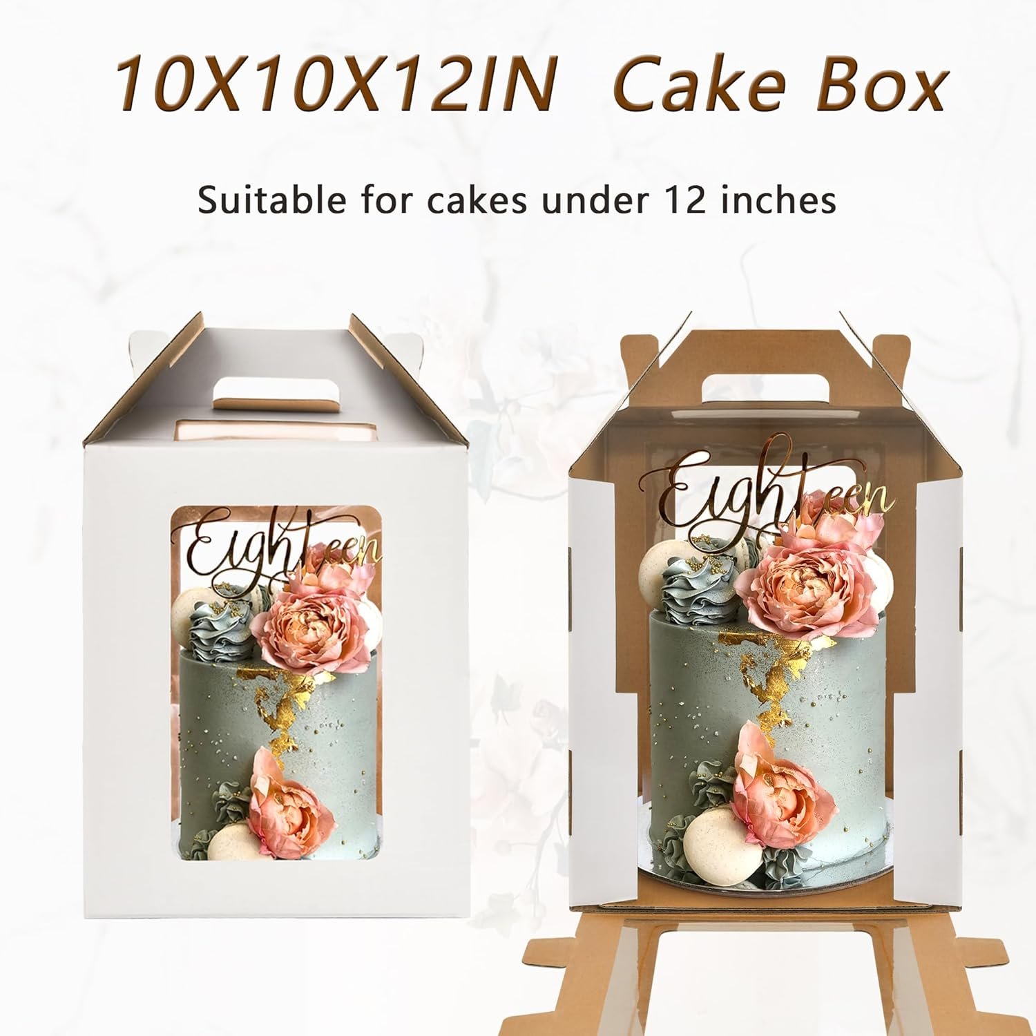 Großhandel 3er Pack hohe Kuchenboxen für mehrstöckige Torten 10x10x12 Zoll mit Fenstern, OEM 8 Zoll 10 Zoll wegwerfbare hohe Backboxen mit Griff für Geburtstag Hochzeit Party.