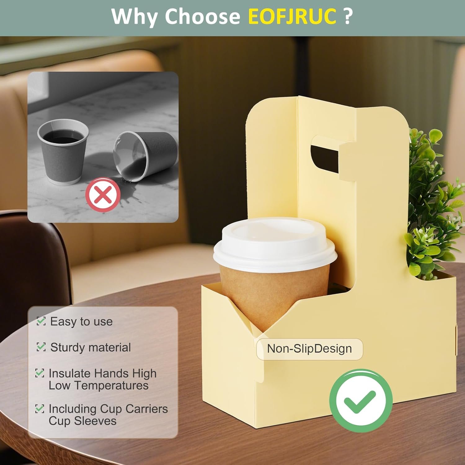 Großhandel 2 Cup Drink Carrier für heiße und kalte Getränke mit Handle, 16 Pack Einweg-Trinkträger mit Bechersleeves & Sticker, OEM für Lebensmittellieferungen oder Mitnahme.