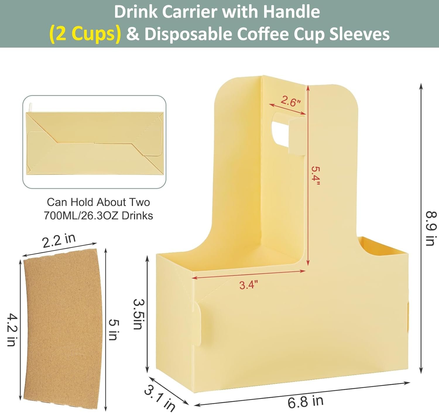 Großhandel 2 Cup Drink Carrier für heiße und kalte Getränke mit Handle, 16 Pack Einweg-Trinkträger mit Bechersleeves & Sticker, OEM für Lebensmittellieferungen oder Mitnahme.