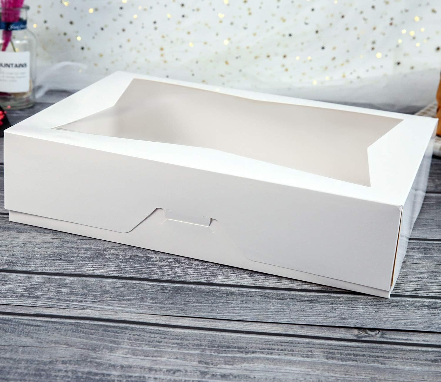 Großhandel 15-Pack 14x10x3 Zoll weiße Kartonage mit PVC-Fenstern für Bäckerei-Kekse, individuelles Logo, Hersteller für Bulk-Bestellungen von Kuchen.