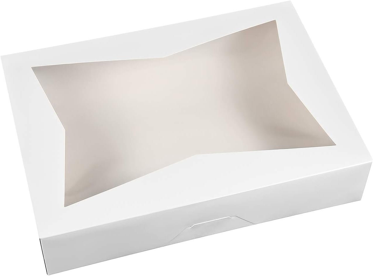 Großhandel 15-Pack 14x10x3 Zoll weiße Kartonage mit PVC-Fenstern für Bäckerei-Kekse, individuelles Logo, Hersteller für Bulk-Bestellungen von Kuchen.