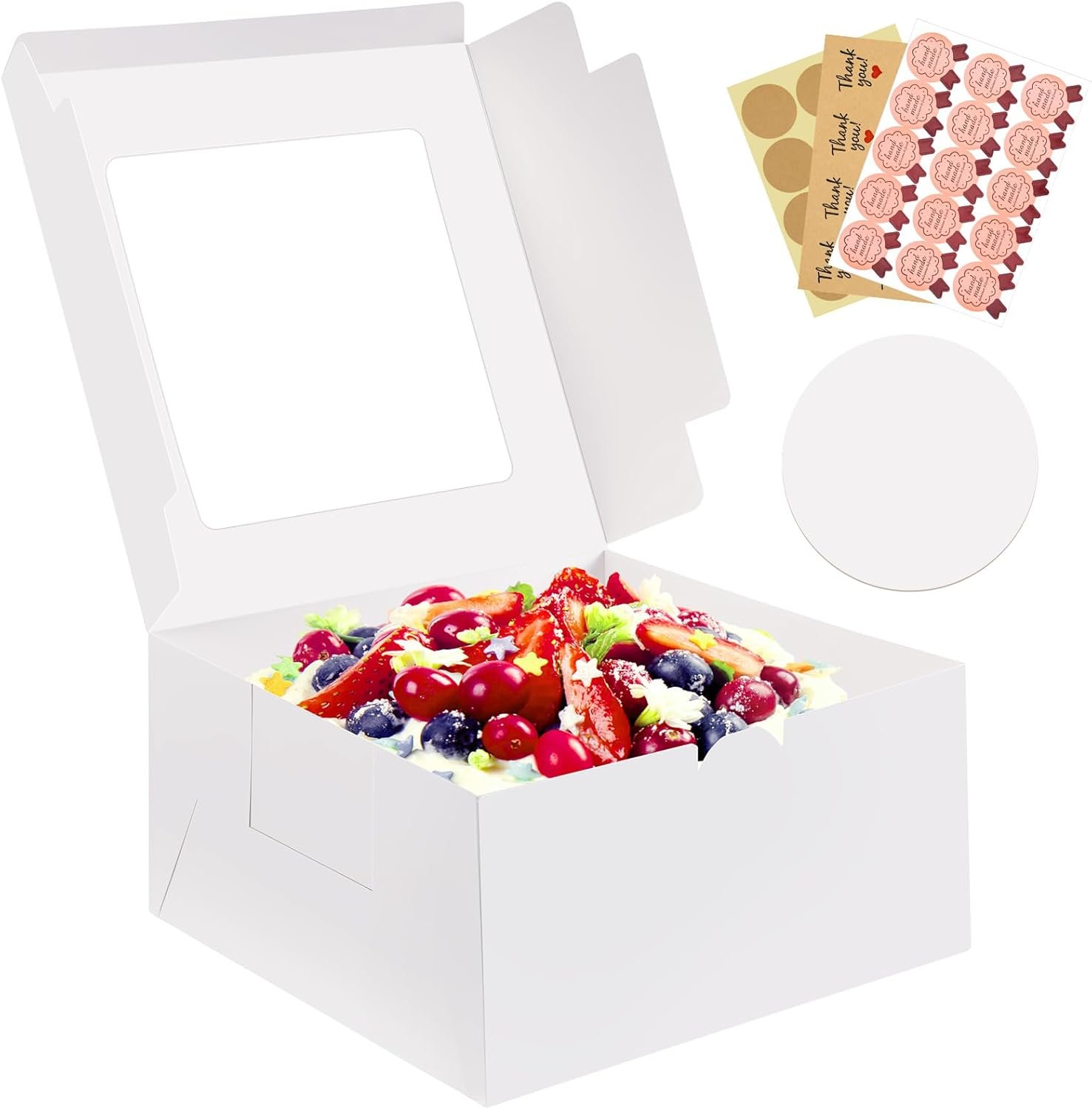 Großhandel 3er Pack Kuchenboxen, 10x10x5 Zoll mit Fenstern, weiße quadratische Verpackungen für Konditoreiprodukte, OEM-fähige Einwegkisten mit Deckel für Hochzeit und Geburtstagsfeiern