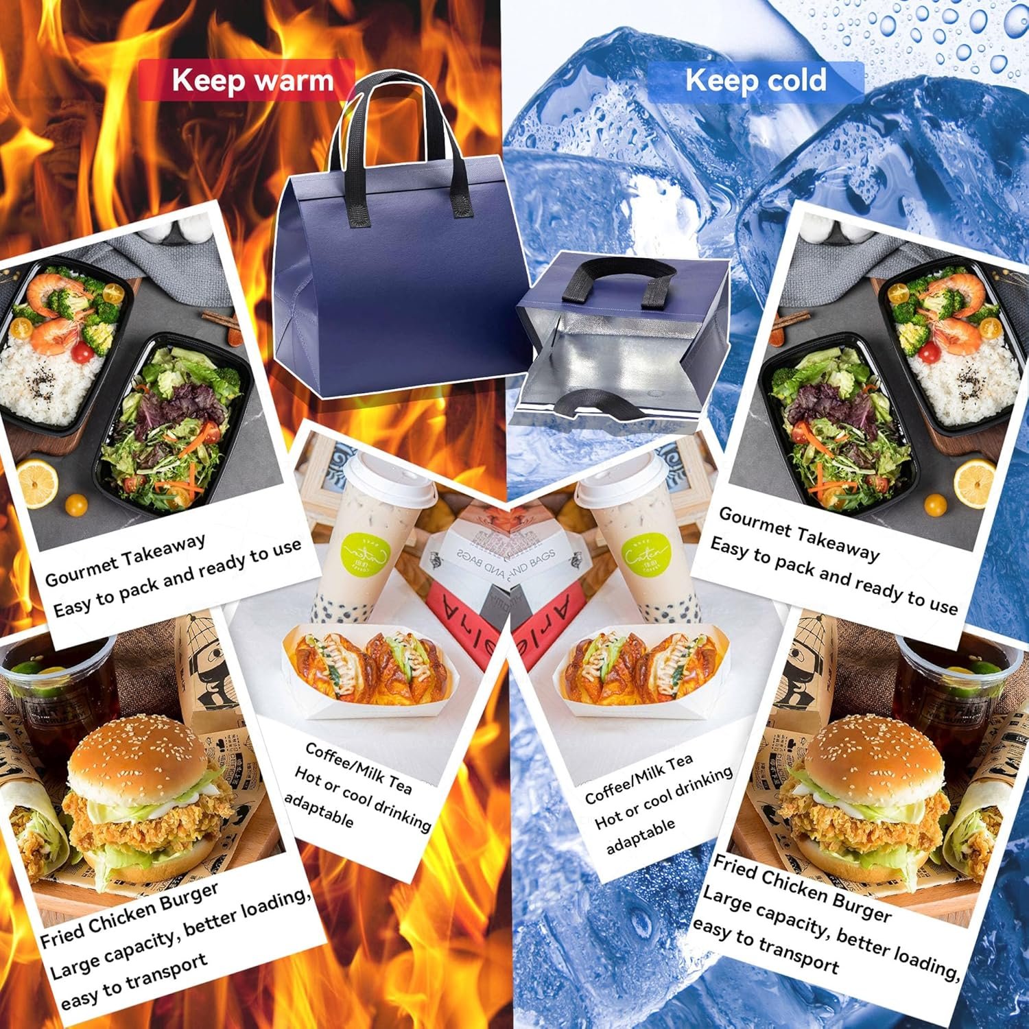 Großhandel 100 Stück isolierte Take-Away-Taschen, Einweg-Lunch-Taschen für Essen, Kaffee, Milchtee, Meeresfrüchte, Pizza, für Restaurants und Lebensmittelgeschäfte 9,5 x 6 x 10 Zoll (Marineblau), individuelles Logo, Hersteller. Großhandel 100 Stück isolierte Take-Away-Taschen, Einweg-Lunch-Taschen für Essen, Kaffee, Milchtee, Meeresfrüchte, Pizza, für Restaurants und Lebensmittelgeschäfte 9,5 x 6 x 10 Zoll (Marineblau), individuelles Logo, Hersteller.