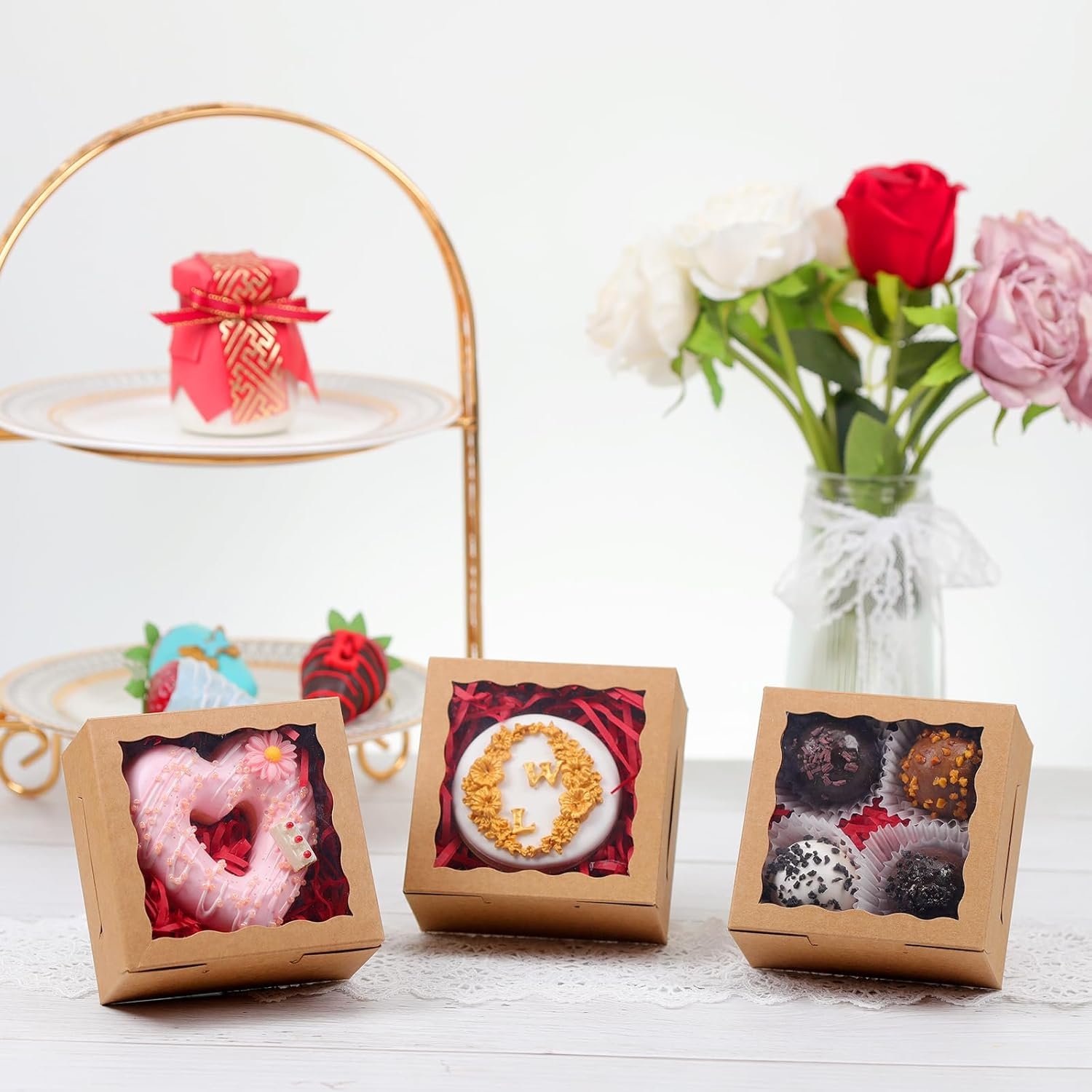 Großhandel 40er Pack kleine Backboxen 4x4x2 Zoll für Kekse, Mini Bundt-Torte, Pudding, Zimtschneckenverpackung, Schokoladentrüffelbox, individuelles Logo für Hochzeitsfavoriten, Hersteller von Verpackungen in großer Menge.