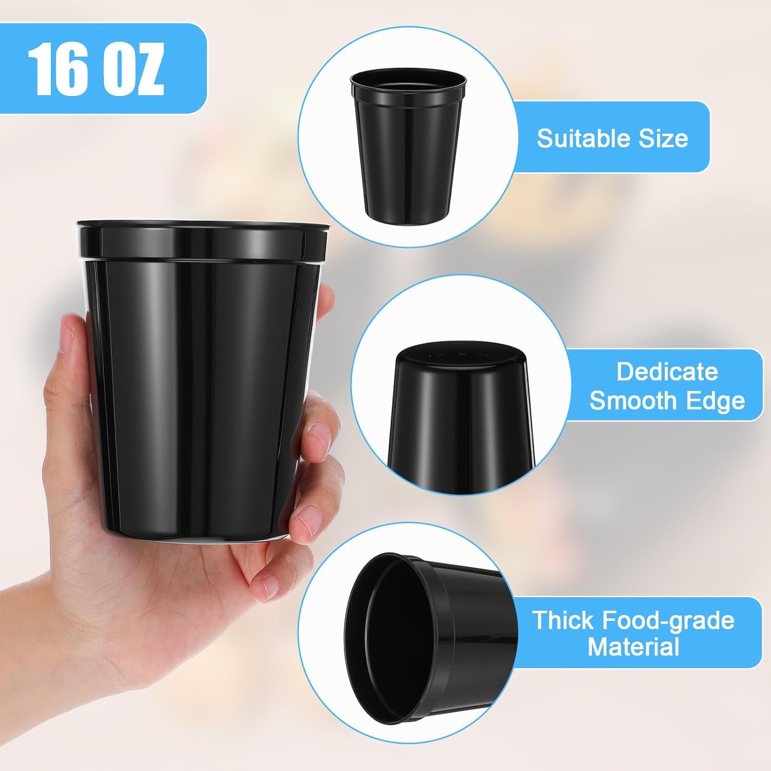 Großhandel 36 Pack 16 oz wiederverwendbare leere Plastikbecher, robuste stapelbare Trinkbecher für Partys, OEM für Abschlussfeiern, Hochzeiten und DIY-Projekte (schwarz)