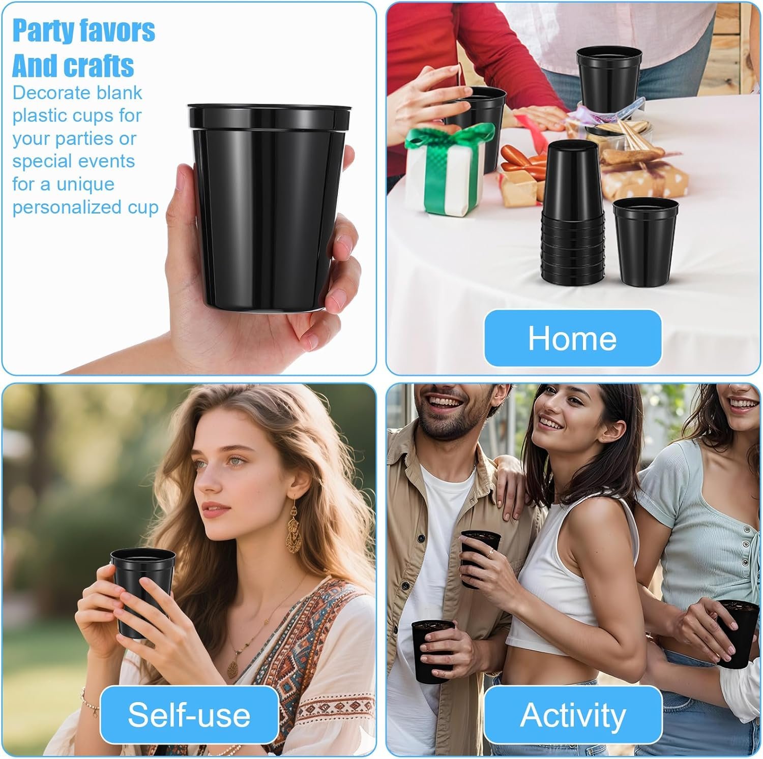Großhandel 36 Pack 16 oz wiederverwendbare leere Plastikbecher, robuste stapelbare Trinkbecher für Partys, OEM für Abschlussfeiern, Hochzeiten und DIY-Projekte (schwarz)