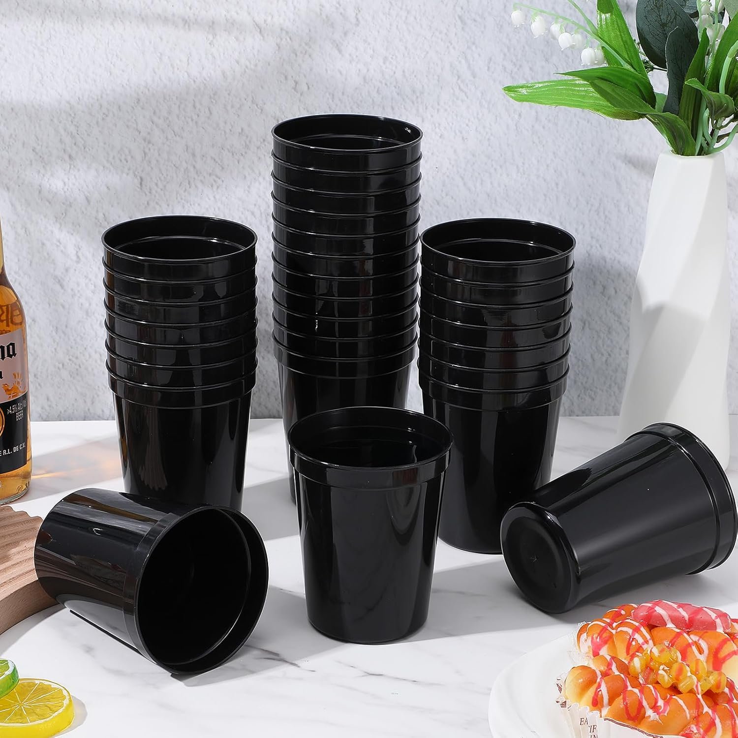 Großhandel 36 Pack 16 oz wiederverwendbare leere Plastikbecher, robuste stapelbare Trinkbecher für Partys, OEM für Abschlussfeiern, Hochzeiten und DIY-Projekte (schwarz)
