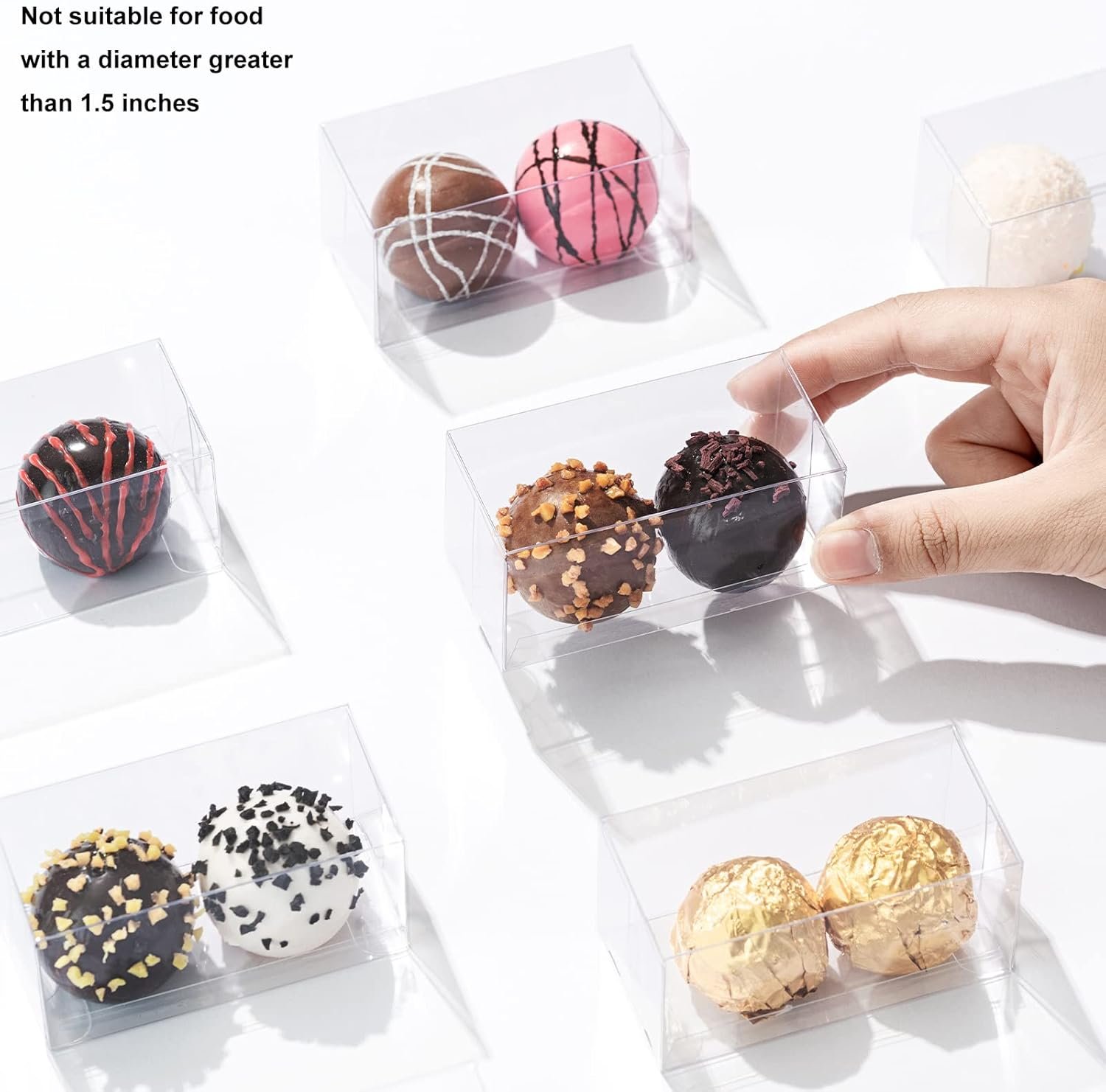 Großhandel klare Schokoladenboxen für 2 Trüffel, 3.1 x 1.5 x 1.5 Zoll als Hochzeitsgeschenk oder Party-Geschenkboxen, individuell bedruckbar, Hersteller für Großmengen. Großhandel klare Schokoladenboxen für 2 Trüffel, 3.1 x 1.5 x 1.5 Zoll als Hochzeitsgeschenk oder Party-Geschenkboxen, individuell bedruckbar, Hersteller für Großmengen.