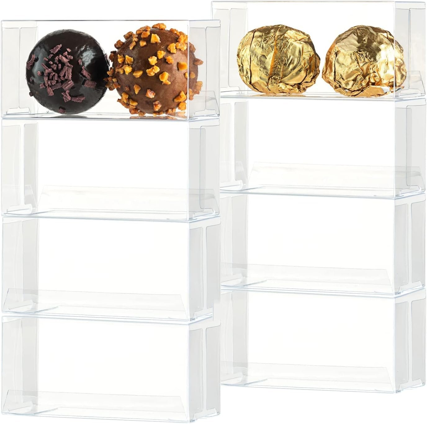 Großhandel klare Schokoladenboxen für 2 Trüffel, 3.1 x 1.5 x 1.5 Zoll als Hochzeitsgeschenk oder Party-Geschenkboxen, individuell bedruckbar, Hersteller für Großmengen.