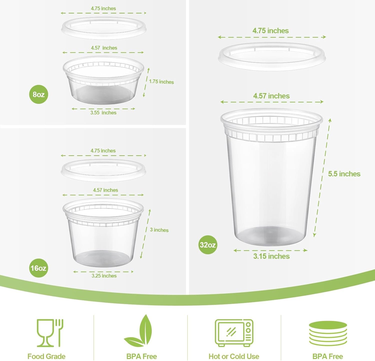 Großhandel 24 Sets luftdichte Plastik Deli Lebensmittelschalen mit Deckel, 8 oz 16 oz 32 oz Auswahlpaket, sicher für Gefrierschrank, Geschirrspüler und Mikrowelle, individuell gestaltbar für Takeout-Lebensmittel, OEM Lieferant