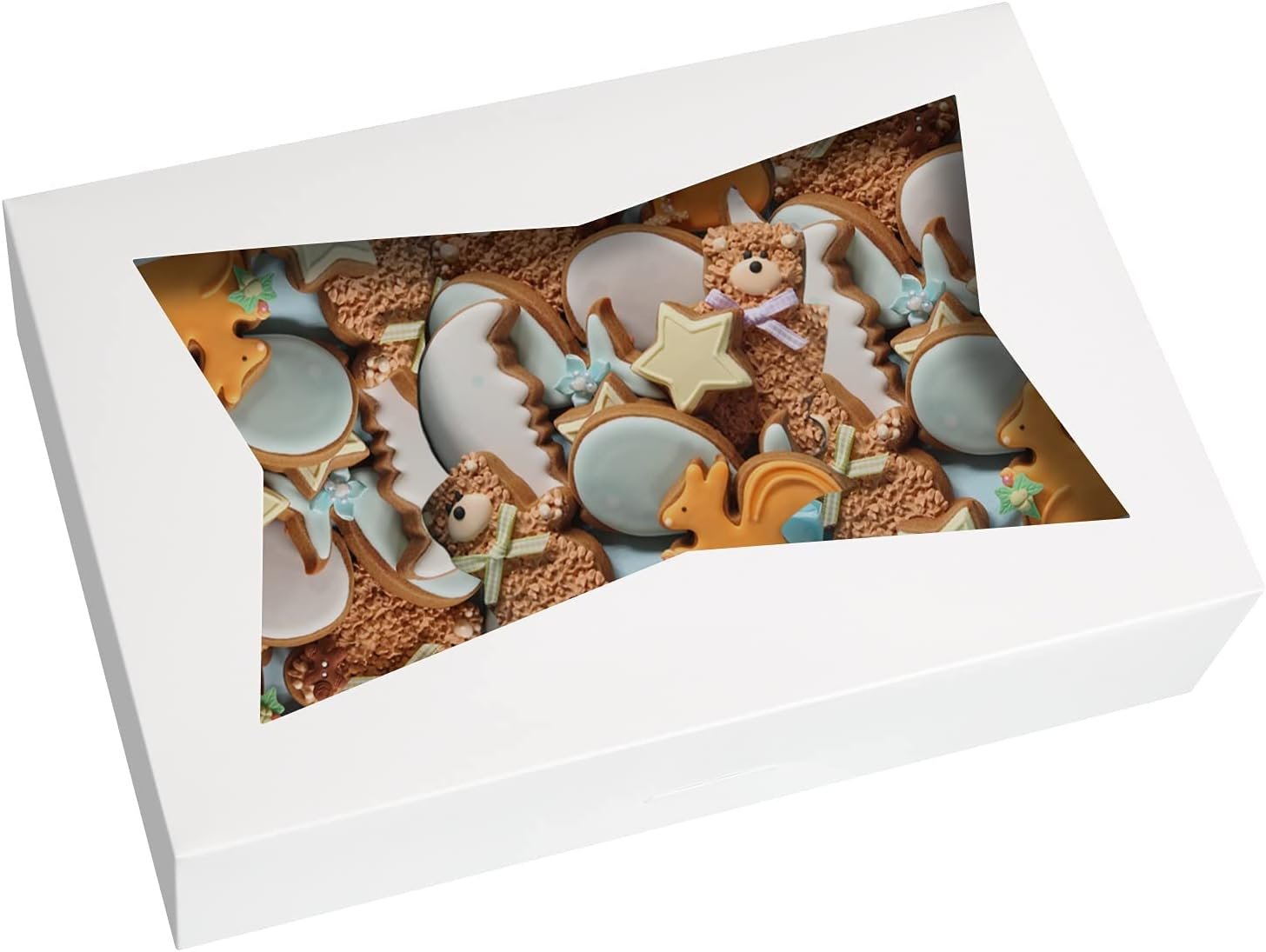 Großhandel 15er-Pack weiße Backbox für Gebäck 12x8x3 Zoll, große Donuts, Muffins, Plätzchen mit PVC-Fenster - Auto-Pop-up Naturpapierbox, Lieferant für individuelle Logos und Eigenmarken.