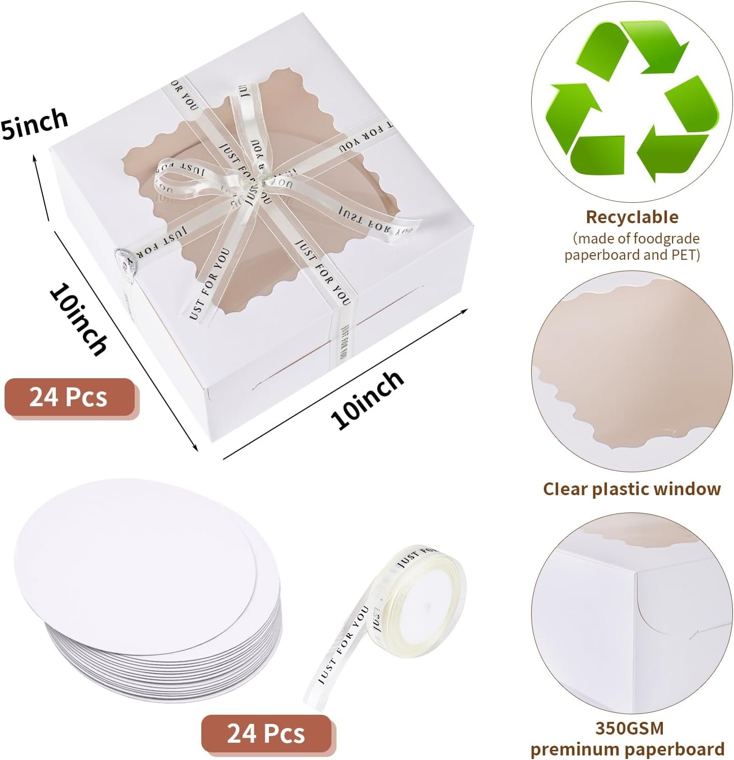 Großhandel 48 Stück Kuchenboxen 10x10x5 Zoll mit Fenster, individuell gestaltet, von zuverlässigem Hersteller, 24 weiße Boxen und 24 Unterlagen, ideal für den Einweg 10 Zoll Kuchen. Großhandel 48 Stück Kuchenboxen 10x10x5 Zoll mit Fenster, individuell gestaltet, von zuverlässigem Hersteller, 24 weiße Boxen und 24 Unterlagen, ideal für den Einweg 10 Zoll Kuchen.