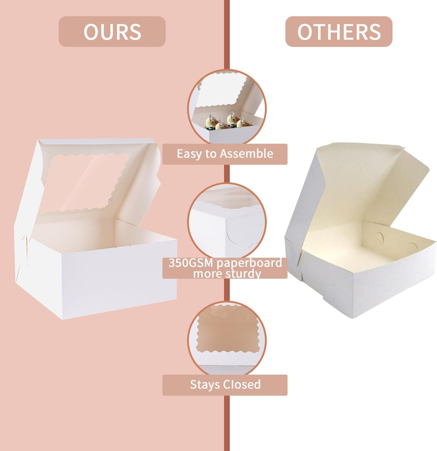 Großhandel 48 Stück Kuchenboxen 10x10x5 Zoll mit Fenster, individuell gestaltet, von zuverlässigem Hersteller, 24 weiße Boxen und 24 Unterlagen, ideal für den Einweg 10 Zoll Kuchen. Großhandel 48 Stück Kuchenboxen 10x10x5 Zoll mit Fenster, individuell gestaltet, von zuverlässigem Hersteller, 24 weiße Boxen und 24 Unterlagen, ideal für den Einweg 10 Zoll Kuchen.