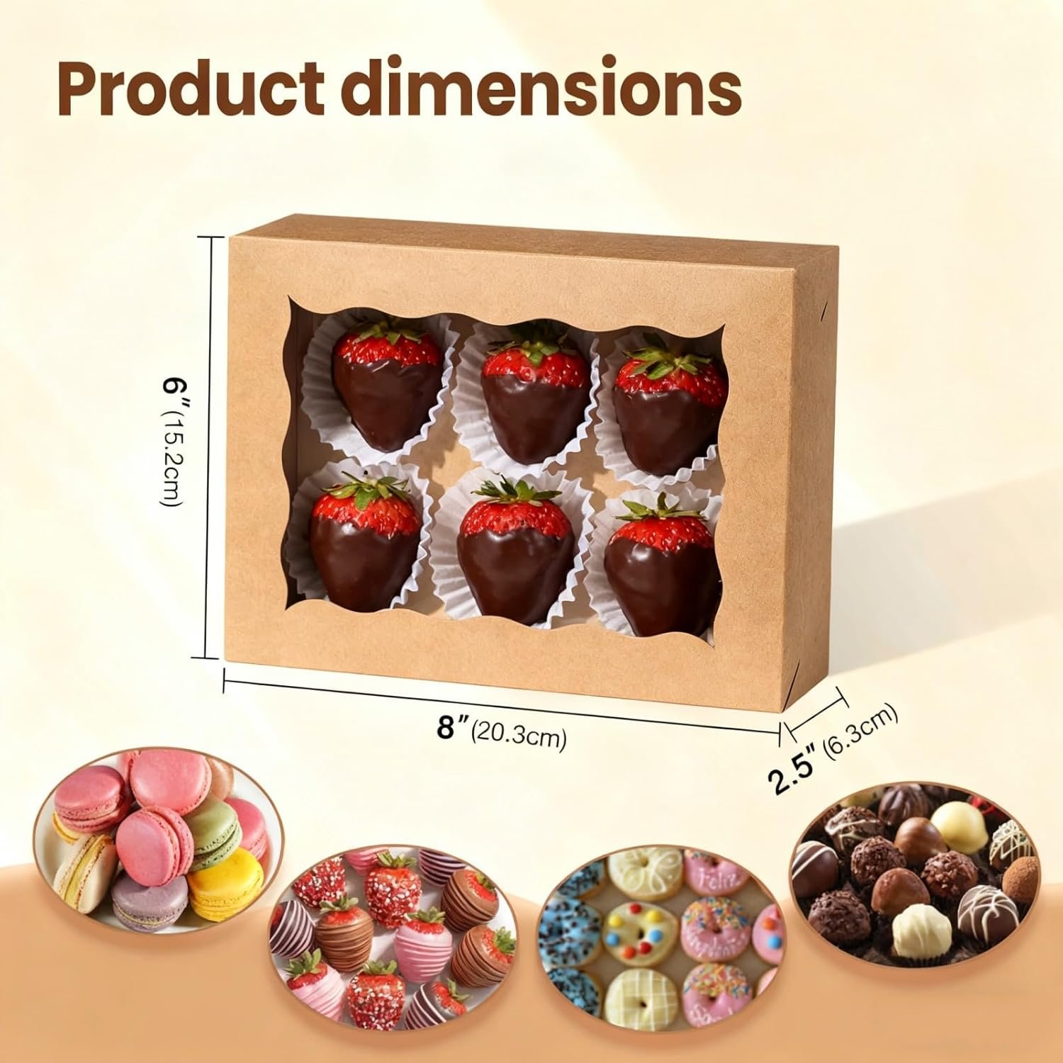 Großhandel 50 Stück 8x6x2,5 Zoll Backboxen mit Fenster für Gebäck, Muffins, Macarons, Donuts, Kekse und Schokolade überzogene Erdbeeren, Individuelles Logo, Hersteller von Verpackungen Großhandel 50 Stück 8x6x2,5 Zoll Backboxen mit Fenster für Gebäck, Muffins, Macarons, Donuts, Kekse und Schokolade überzogene Erdbeeren, Individuelles Logo, Hersteller von Verpackungen