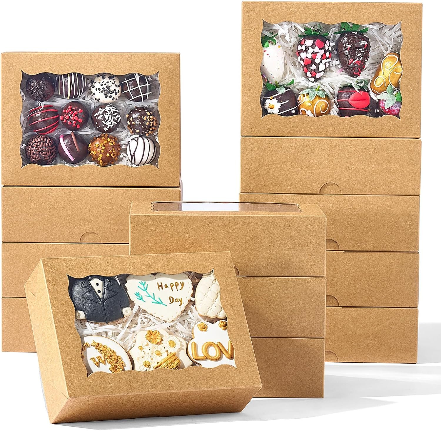 Großhandel 50 Stück 8x6x2,5 Zoll Backboxen mit Fenster für Gebäck, Muffins, Macarons, Donuts, Kekse und Schokolade überzogene Erdbeeren, Individuelles Logo, Hersteller von Verpackungen