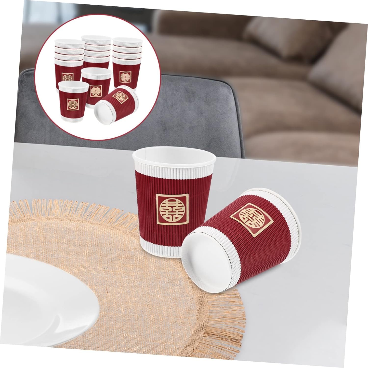 Großhandel 20 Stück Hochzeitsmotto Einweg-Papbecher mit elegantem Design in Pink und Blau, individueller Logo-Druck möglich, vom Hersteller für Bulk-Bestellungen erhältlich.