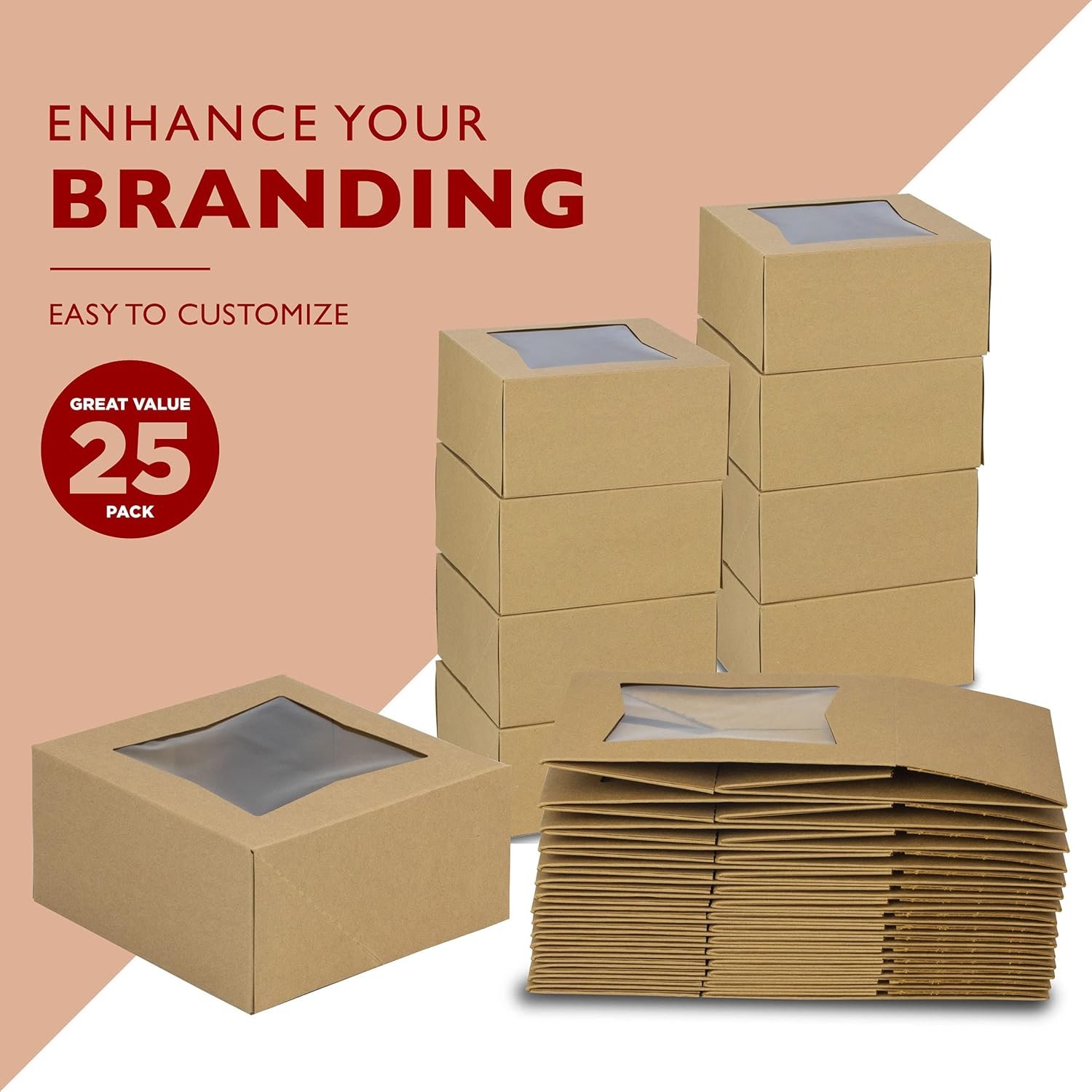 Großhandel Kraft Kuchenboxen 25er Pack mit Fenster 6x6x3 für Cupcakes, Kekse und Gebäck, Individuelles Logo und OEM Optionen, Verpackung für Valentinstag, Weihnachten, Bulk Treat Box und Kuchenbox Großhandel Kraft Kuchenboxen 25er Pack mit Fenster 6x6x3 für Cupcakes, Kekse und Gebäck, Individuelles Logo und OEM Optionen, Verpackung für Valentinstag, Weihnachten, Bulk Treat Box und Kuchenbox