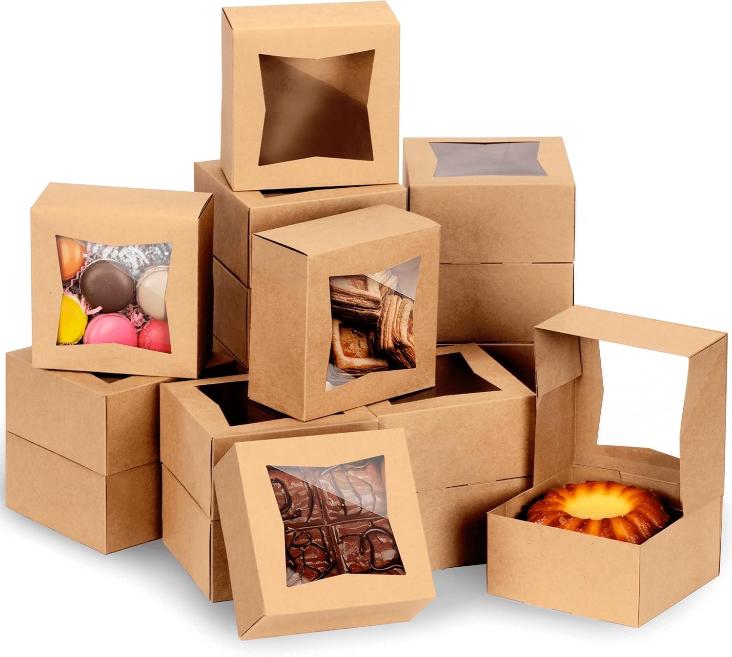 Großhandel Kraft Kuchenboxen 25er Pack mit Fenster 6x6x3 für Cupcakes, Kekse und Gebäck, Individuelles Logo und OEM Optionen, Verpackung für Valentinstag, Weihnachten, Bulk Treat Box und Kuchenbox