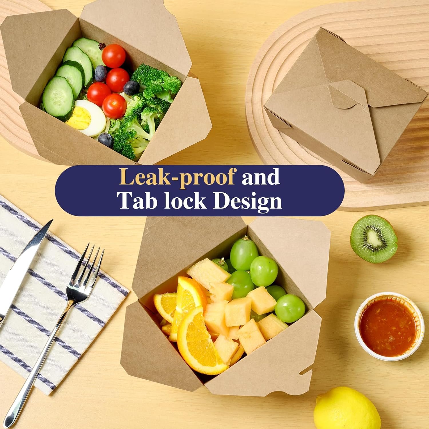 Großhandel 50er Packung 27 oz Take-Out Lebensmittelbehälter, kraftbraune Take-Out-Boxen, Leckage- und fettbeständig, individuell bedruckbar für Restaurants, Häuser, Büros, Picknicks, vom Hersteller.