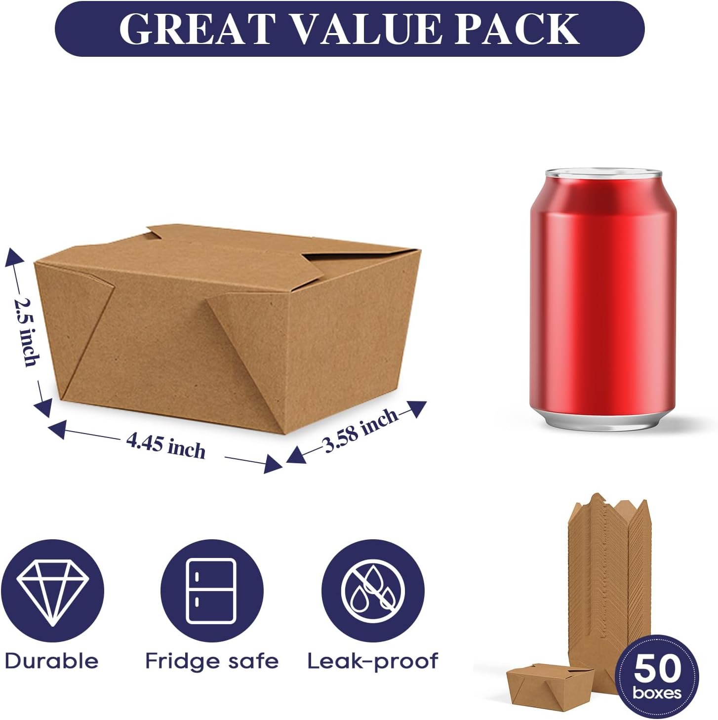Großhandel 50er Packung 27 oz Take-Out Lebensmittelbehälter, kraftbraune Take-Out-Boxen, Leckage- und fettbeständig, individuell bedruckbar für Restaurants, Häuser, Büros, Picknicks, vom Hersteller.