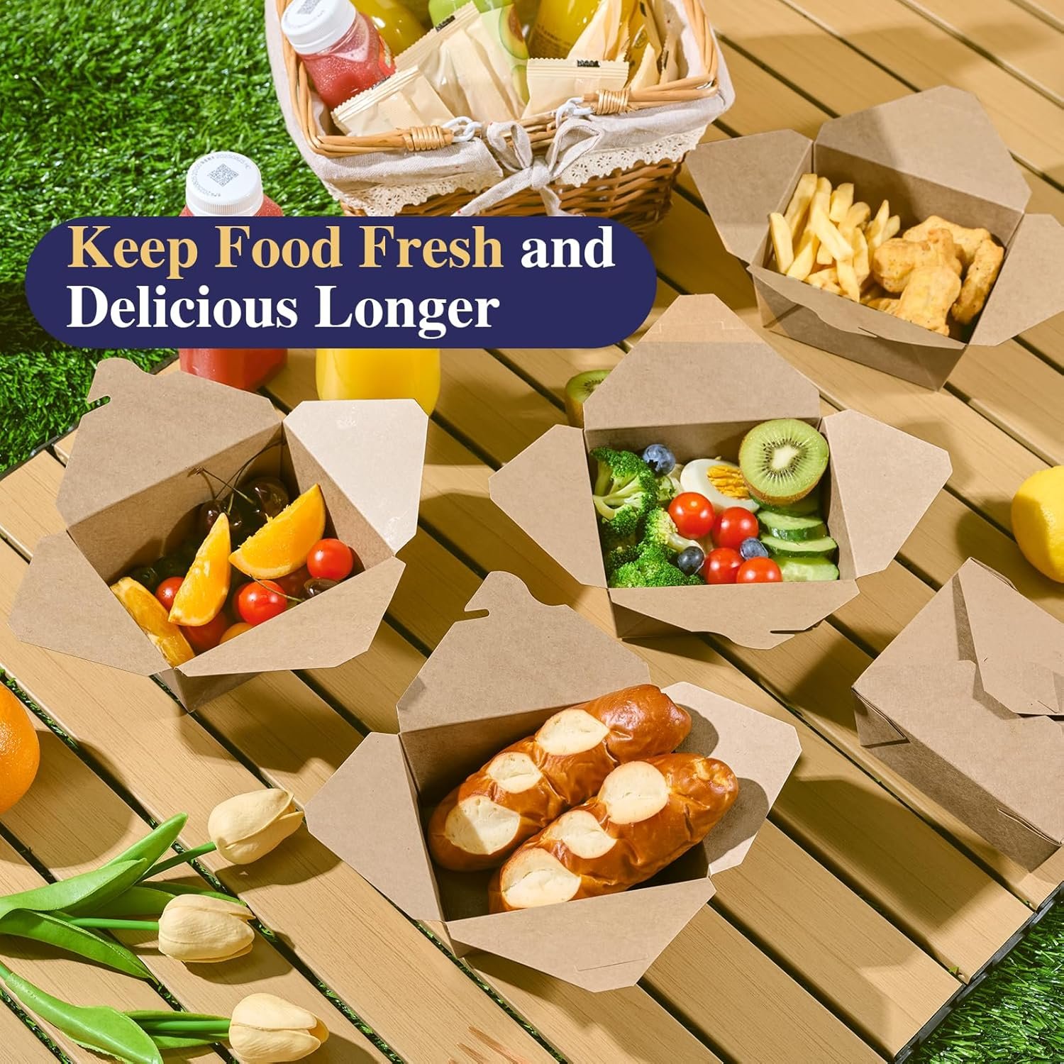 Großhandel 50er Packung 27 oz Take-Out Lebensmittelbehälter, kraftbraune Take-Out-Boxen, Leckage- und fettbeständig, individuell bedruckbar für Restaurants, Häuser, Büros, Picknicks, vom Hersteller.