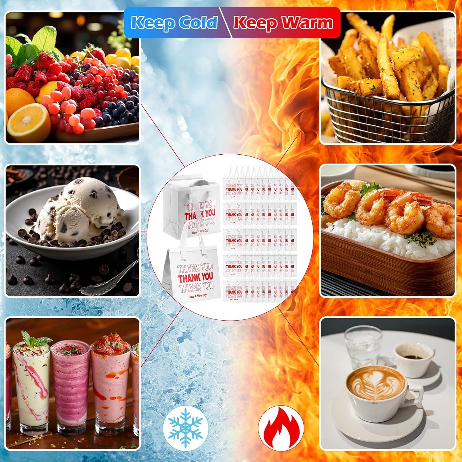 Großhandel 80 Stück isolierte Taschen für die Lieferung von Lebensmitteln 9,5 x 9,5 x 6 Zoll thermoisolierte Tasche für kalte und heiße Speisen, ideal für Catering, Restaurant, Picknick mit individuellem Logo, Hersteller von hochwertigen Thermotaschen.
