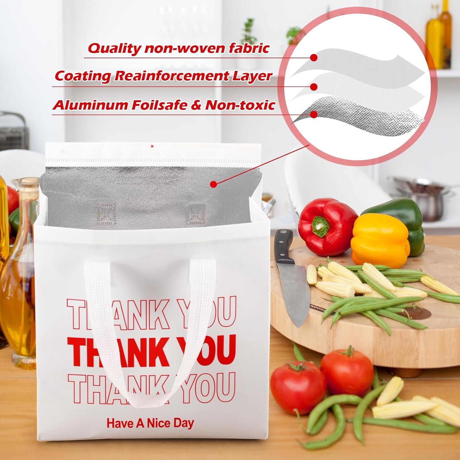 Großhandel 80 Stück isolierte Taschen für die Lieferung von Lebensmitteln 9,5 x 9,5 x 6 Zoll thermoisolierte Tasche für kalte und heiße Speisen, ideal für Catering, Restaurant, Picknick mit individuellem Logo, Hersteller von hochwertigen Thermotaschen.