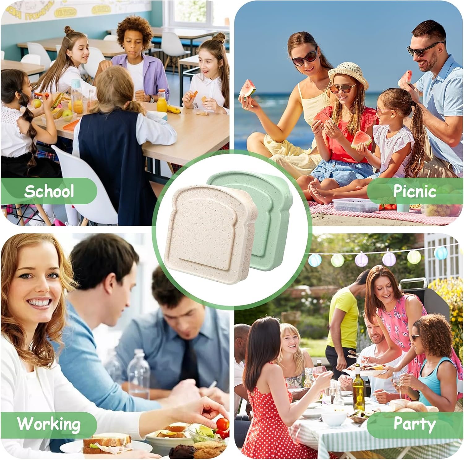 Großhandel 2 Stück Behälter für Sandwiches in Toastform, BPA-frei, wiederverwendbar, für Lunchboxen, Mikrowellen- und spülmaschinenfest, eigener Hersteller mit individuellem Logo, ideal für Familien und Erwachsene (Grün & Weiß) Großhandel 2 Stück Behälter für Sandwiches in Toastform, BPA-frei, wiederverwendbar, für Lunchboxen, Mikrowellen- und spülmaschinenfest, eigener Hersteller mit individuellem Logo, ideal für Familien und Erwachsene (Grün & Weiß)