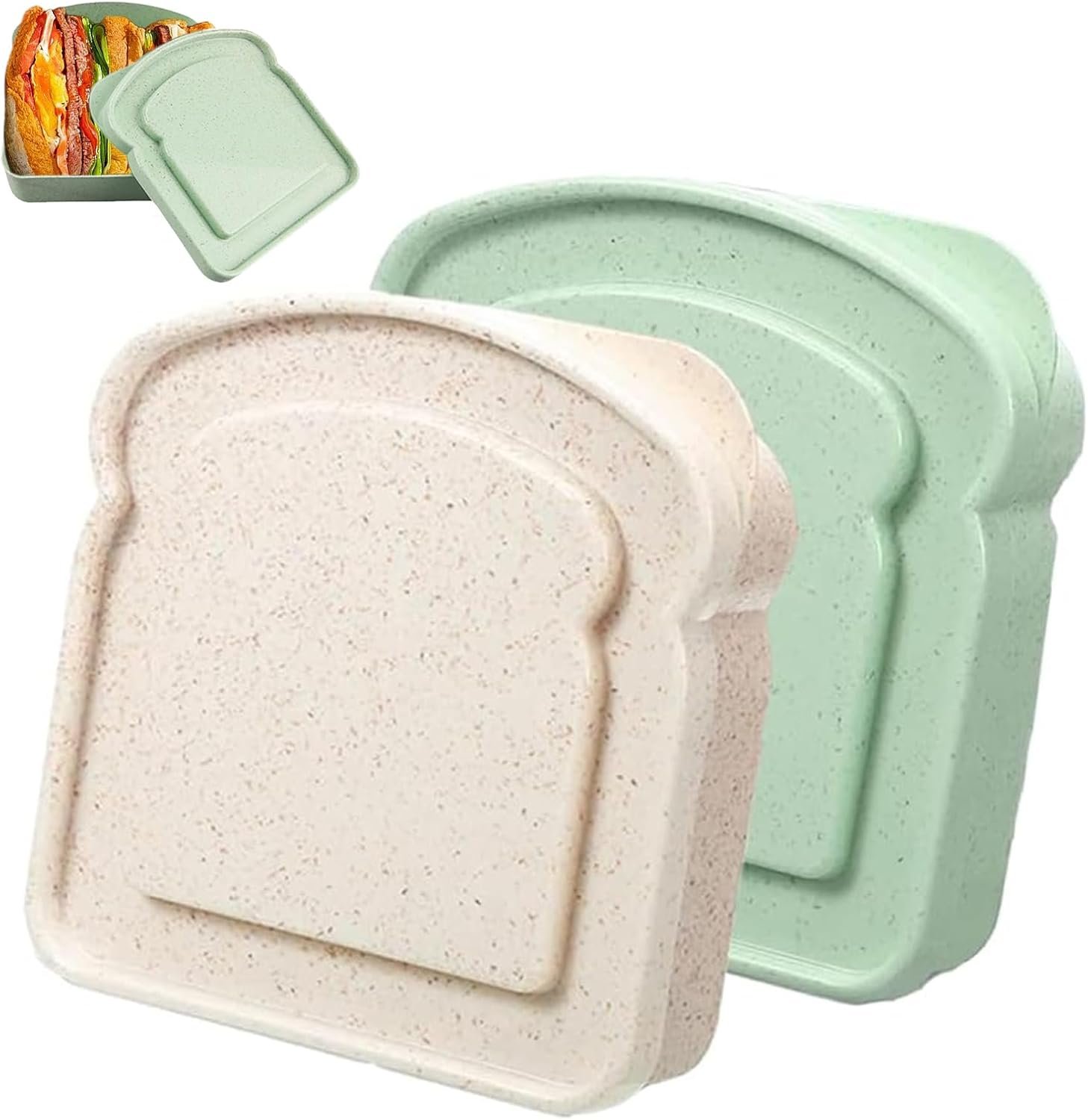 Großhandel 2 Stück Behälter für Sandwiches in Toastform, BPA-frei, wiederverwendbar, für Lunchboxen, Mikrowellen- und spülmaschinenfest, eigener Hersteller mit individuellem Logo, ideal für Familien und Erwachsene (Grün & Weiß)