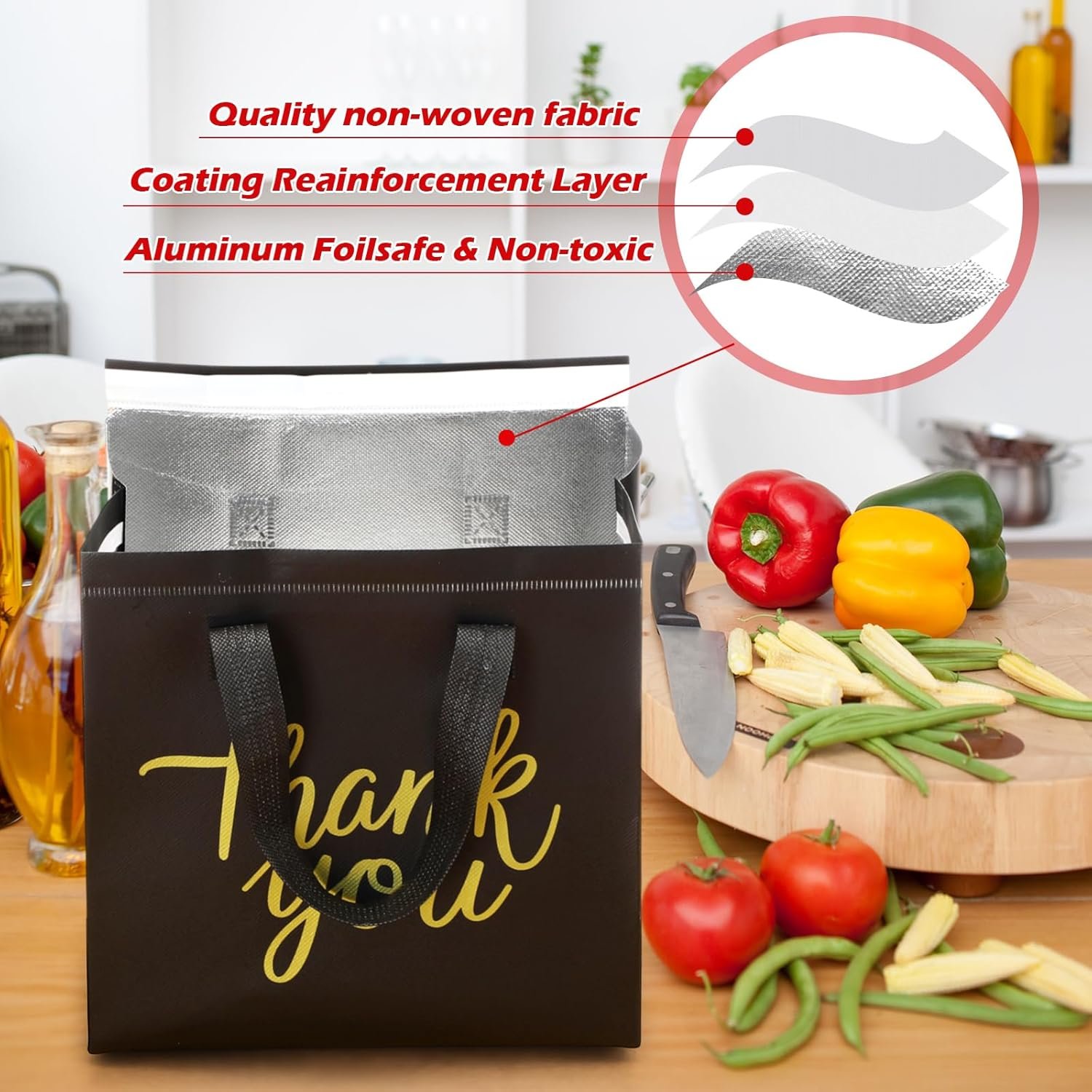 Großhandel 80 Stück Isolierbeutel für Lebensmittellieferungen 9,5 x 9,5 x 6 Zoll Take Away Taschen für heiße und kalte Speisen, Kaffee, Milch, Meeresfrüchte, Pizza, Catering, Restaurant, individuelles Logo, Hersteller, Bulk.