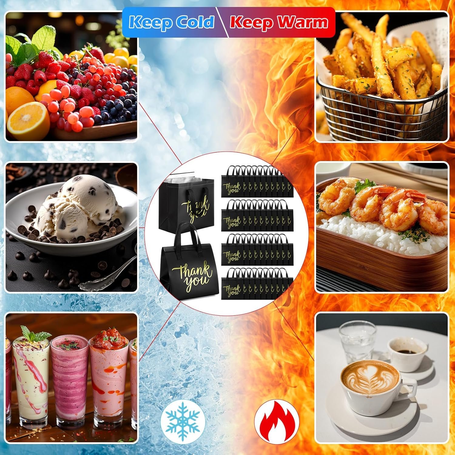 Großhandel 80 Stück Isolierbeutel für Lebensmittellieferungen 9,5 x 9,5 x 6 Zoll Take Away Taschen für heiße und kalte Speisen, Kaffee, Milch, Meeresfrüchte, Pizza, Catering, Restaurant, individuelles Logo, Hersteller, Bulk.