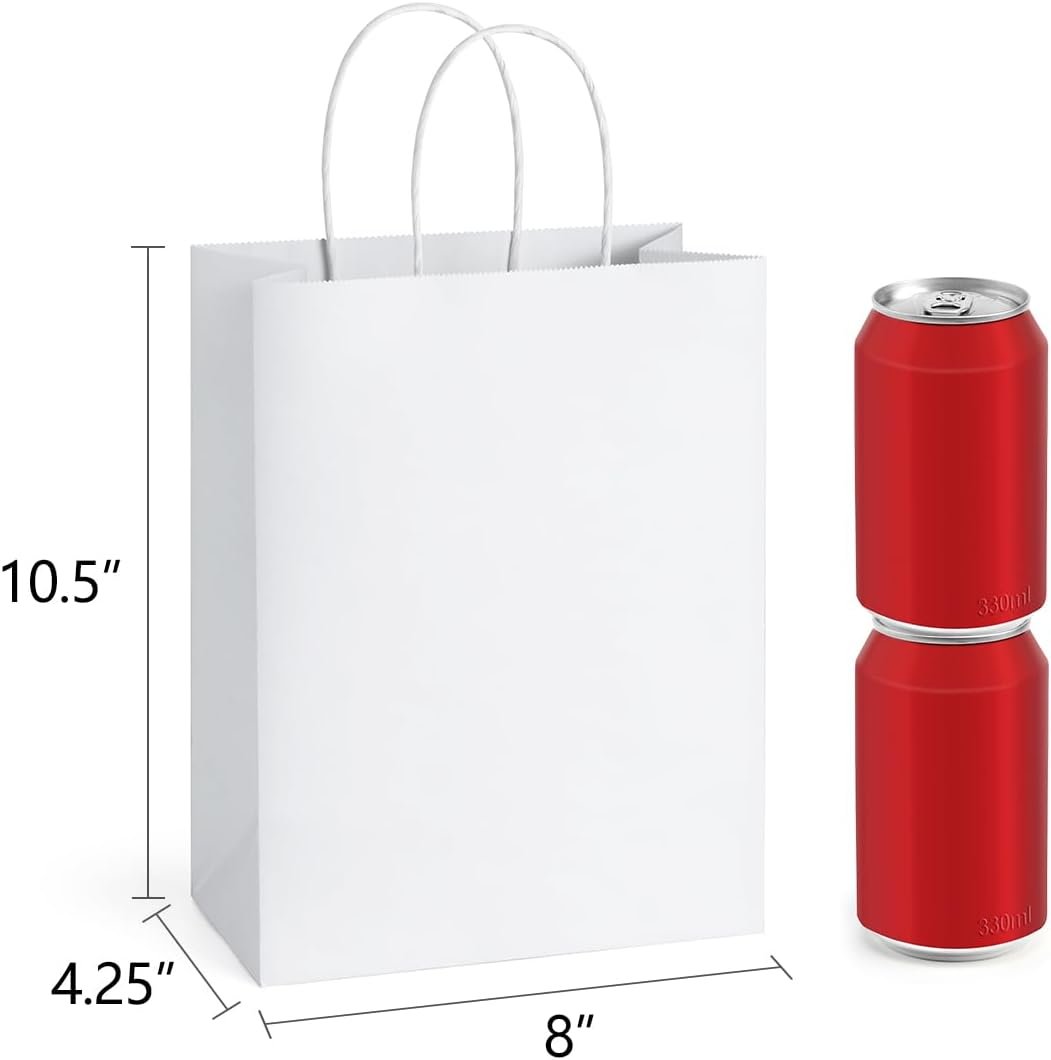 Großhandel 25 Stück weiße Geschenktüten 8 x 4,25 x 10,5 cm aus Kraftpapier mit Griffen für Geschenke, Einkauf, Handelswaren – individuelles Logo, Hersteller, Bulk-Verpackung Großhandel 25 Stück weiße Geschenktüten 8 x 4,25 x 10,5 cm aus Kraftpapier mit Griffen für Geschenke, Einkauf, Handelswaren – individuelles Logo, Hersteller, Bulk-Verpackung