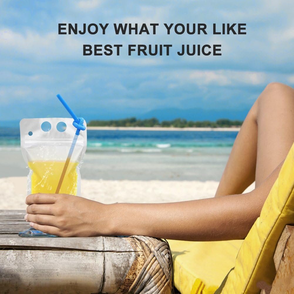 Großhandel 100 Stück Trinkbeutel mit 100 Strohhalmöffnungen, durchsichtige wiederverschließbare Plastikbeutel für kalte und heiße Getränke, OEM für individuelle Logos, ideal für Erwachsene und Kinder.