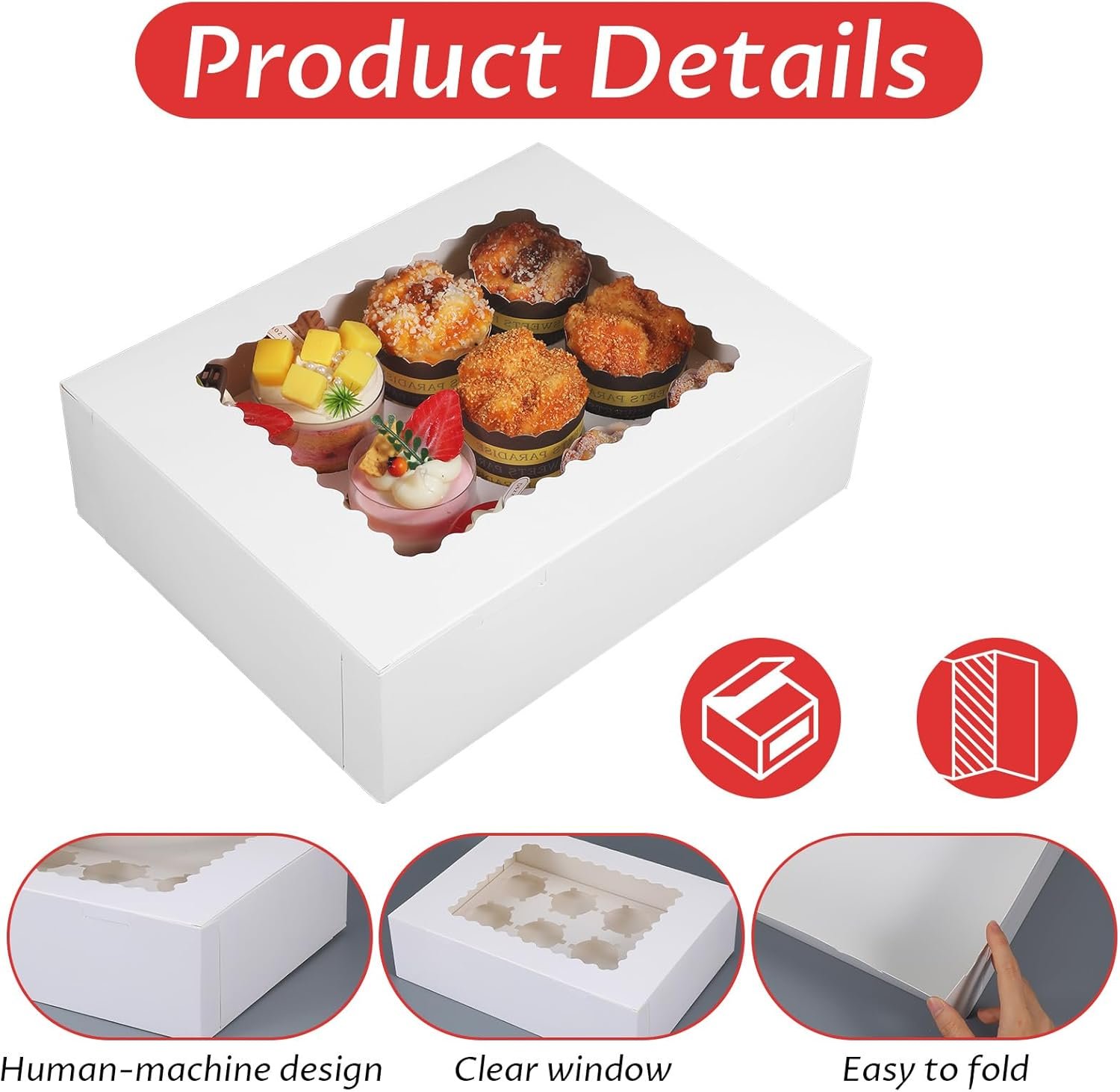 Großhandel 24 Stück Cupcake Boxen 13x10x4 Zoll mit Fenster, großer Halbsheet-Kuchenbox für Kuchen, Gebäck, Donuts und Tortenverpackung, Individuelles Logo, zuverlässiger Hersteller für Bulk-Bestellungen.