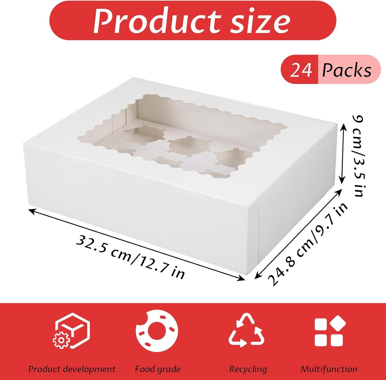 Großhandel 24 Stück Cupcake Boxen 13x10x4 Zoll mit Fenster, großer Halbsheet-Kuchenbox für Kuchen, Gebäck, Donuts und Tortenverpackung, Individuelles Logo, zuverlässiger Hersteller für Bulk-Bestellungen.