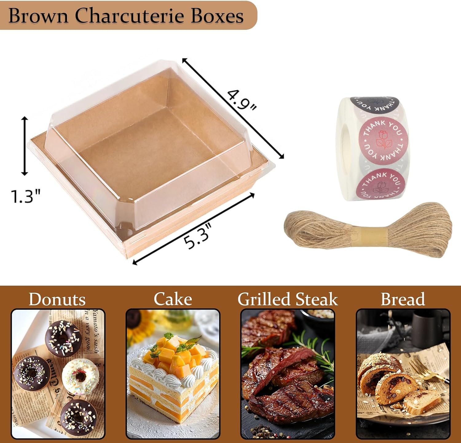 Großhandel 100 Stück Charcuterie Boxen mit Klaren Deckeln, 5 Zoll Kraft Papier To Go Gebäck Box mit 500 Aufklebern, Juteschnur, braune Einweg-Dessertbehälter für Sandwich, Keks und Kuchenscheiben, Individuelles Logo Großhandel 100 Stück Charcuterie Boxen mit Klaren Deckeln, 5 Zoll Kraft Papier To Go Gebäck Box mit 500 Aufklebern, Juteschnur, braune Einweg-Dessertbehälter für Sandwich, Keks und Kuchenscheiben, Individuelles Logo