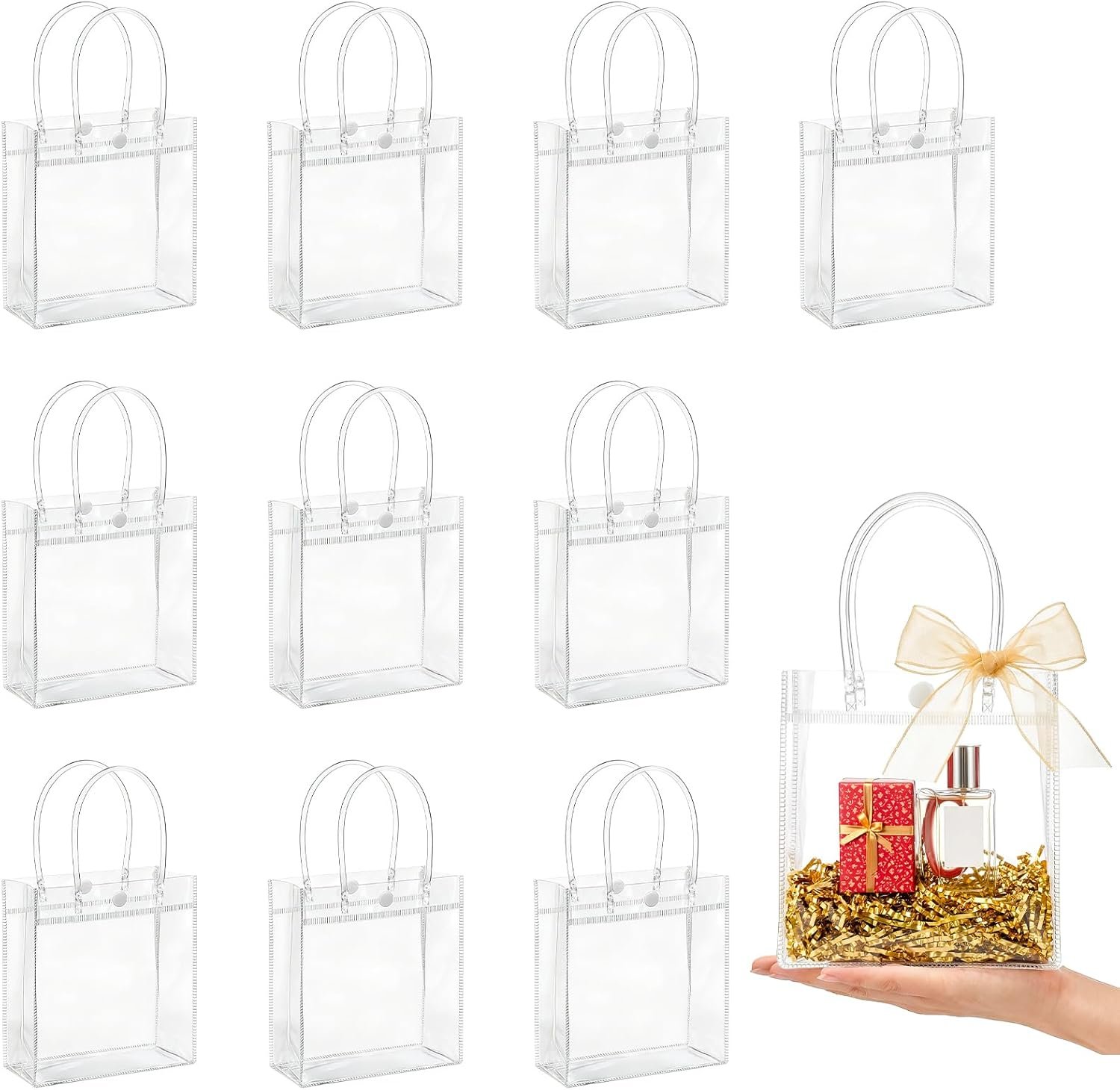 Großhandel durchsichtige PVC Geschenktüten mit Griffen - 10 Stück Mini Partybeutel, Bulk Tüten für Geschenke (Größe 5,9 x 6,3 Zoll) - Individuelles Logo für Werbezwecke, Hersteller von Kunststoffwaren.