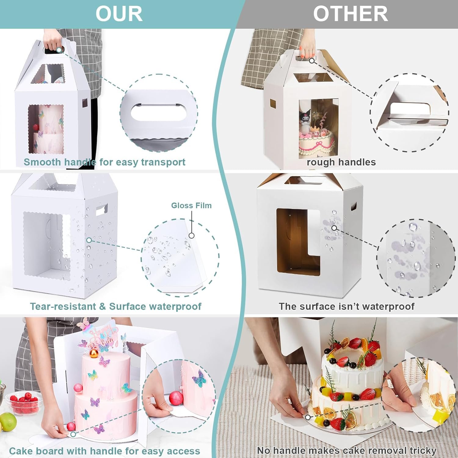 Großhandel hohe Kuchenboxen für mehrstöckige Torten 4er Pack 10 & 12 Zoll Einweg große Torten-Trägerboxen mit Fenster zur sicheren Beförderung mit individuellem Logo vom Hersteller