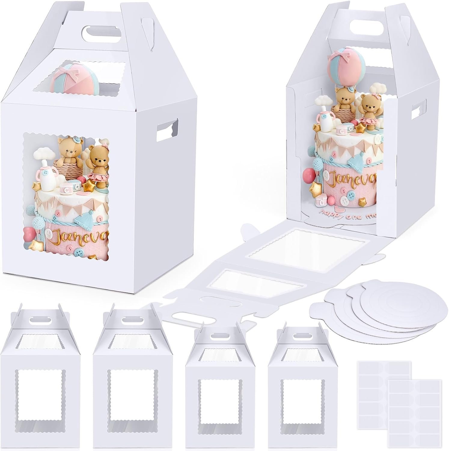 Großhandel hohe Kuchenboxen für mehrstöckige Torten 4er Pack 10 & 12 Zoll Einweg große Torten-Trägerboxen mit Fenster zur sicheren Beförderung mit individuellem Logo vom Hersteller