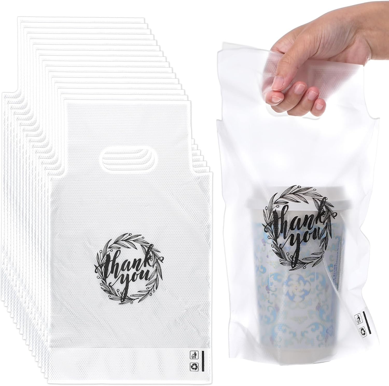 Großhandel 1000 Stück Tragetaschen für Getränke mit Griff, 11 x 6,3 Zoll, Kunststoffverpackung für Lieferung, OEM Service für individuelle Logos, Bulk Cup Holder für Kaffee, Saft, Milch, Tee.