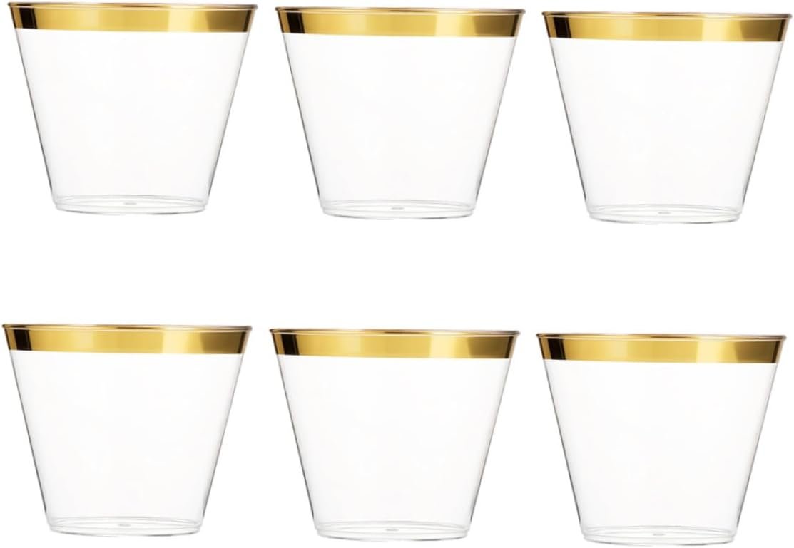 Großhandel 6 Stück Goldrand Plastikbecher Einweg Cocktailgläser für Hochzeiten, Geburtstagsfeiern und Brautpartys mit individuellem Logo