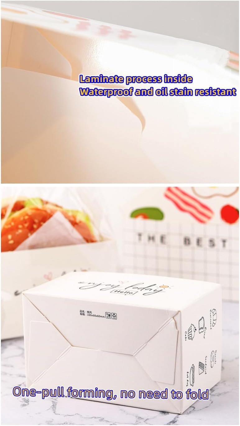 Großhandel 50 Pack Papier Take Away Container, Mini Burger Boxen, Sandwich To-Go Boxen mit 50 Blatt Öl-Papier für Restaurant, Picknick und Partyfood, Individuelles Logo, Hersteller.