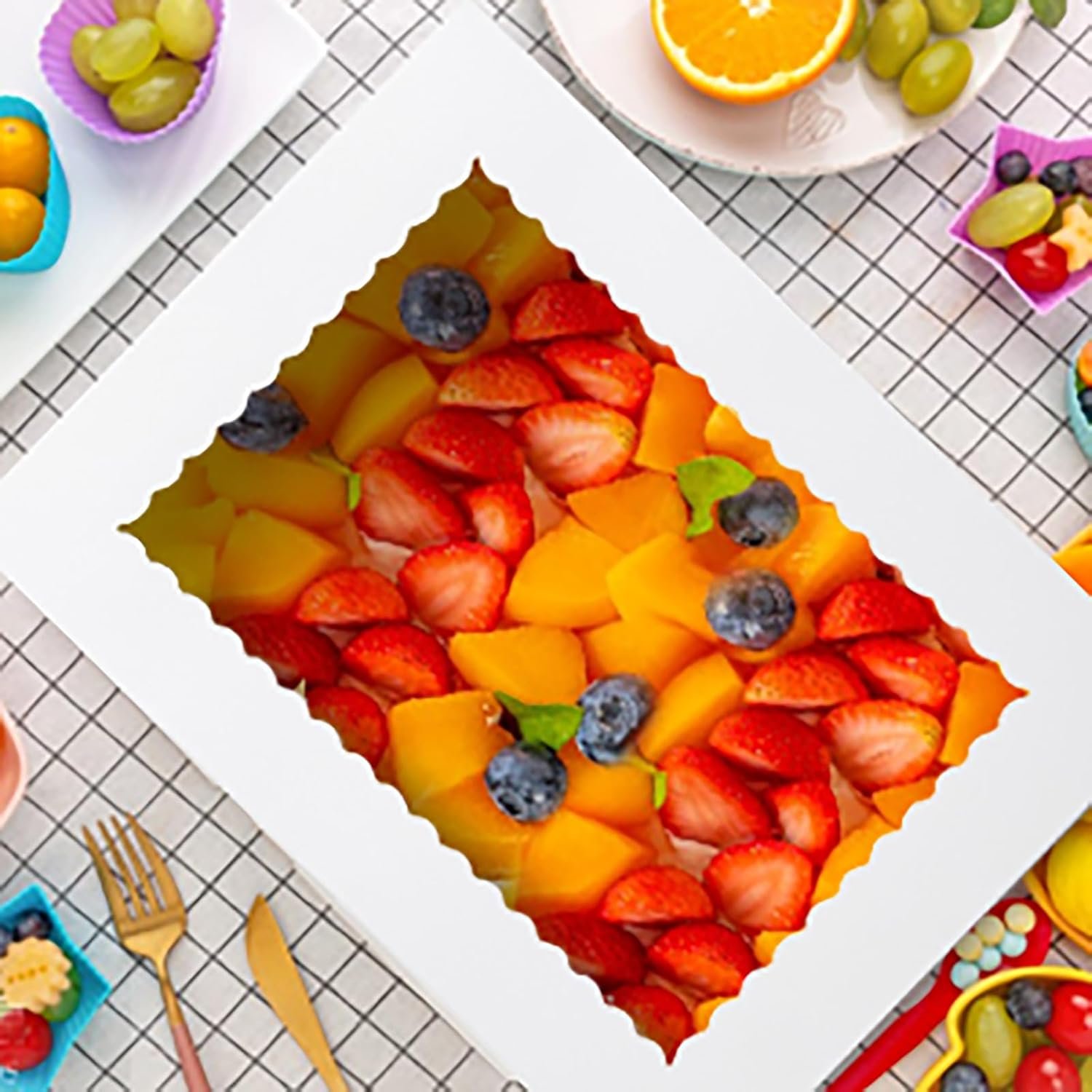 Großhandel 12 Stück 19x14x4 Zoll Kuchenboxen rechteckig Halbblech 1/2 Sheet Bäckerei Boxen mit Fenster - Donuts, Gebäck, Kuchen, Torte weiße Pappe Verpackung mit individuellem Logo vom Hersteller