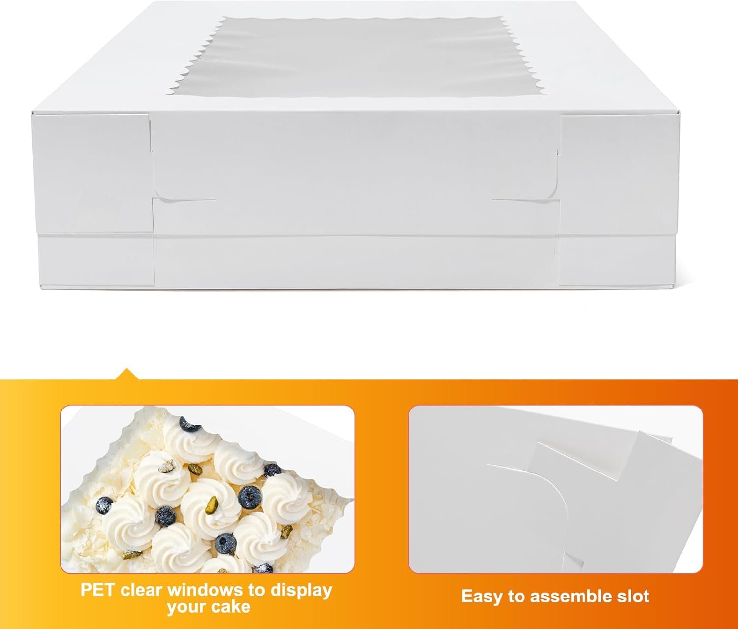 Großhandel 12 Stück 19x14x4 Zoll Kuchenboxen rechteckig Halbblech 1/2 Sheet Bäckerei Boxen mit Fenster - Donuts, Gebäck, Kuchen, Torte weiße Pappe Verpackung mit individuellem Logo vom Hersteller