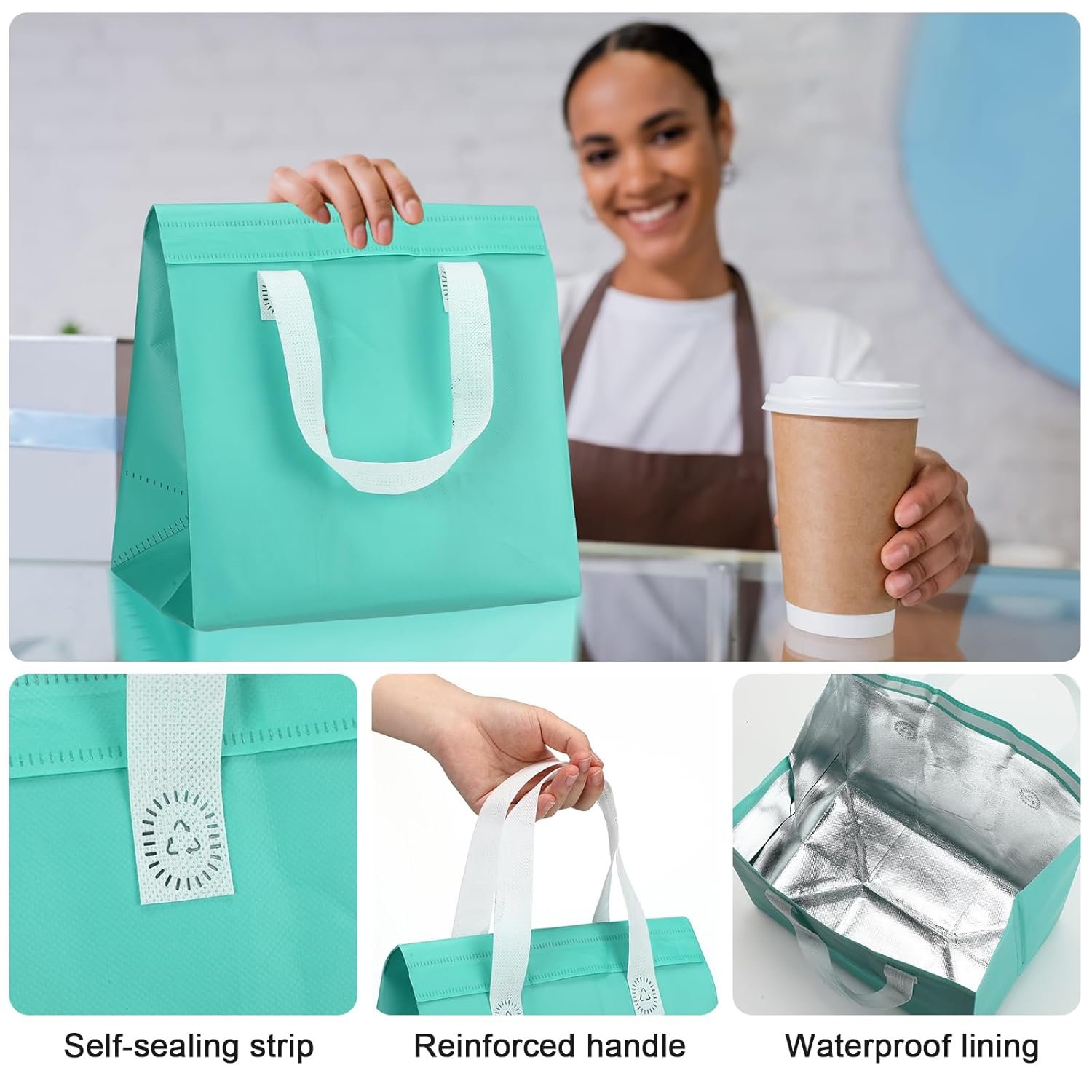 Großhandel 50 Stück isolierte Take-Away-Taschen für Lebensmittel mit thermischer Isolierung (9,45x9,45x5,91 Zoll, Hellgrün) für Catering, Restaurant und Lebensmittelgeschäfte, individuelle Logoanpassung vom Hersteller. Großhandel 50 Stück isolierte Take-Away-Taschen für Lebensmittel mit thermischer Isolierung (9,45x9,45x5,91 Zoll, Hellgrün) für Catering, Restaurant und Lebensmittelgeschäfte, individuelle Logoanpassung vom Hersteller.