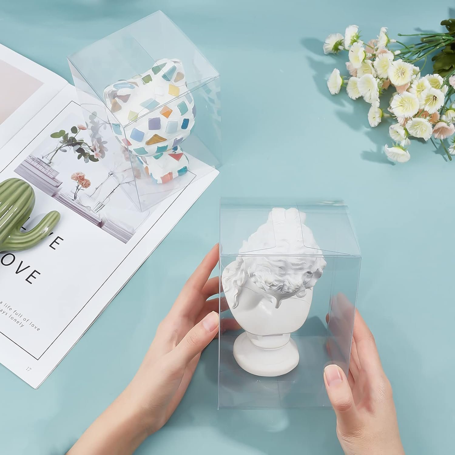Großhandel 15 Stück klare Geschenkboxen rechteckig transparente PVC Favoritenboxen 3,9x3,9x5,5'' für Hochzeiten und Partys, individuell bedruckte Verpackungen für Süßigkeiten und Cupcakes, OEM Anbieter für Muttertag und Festtagsgeschenke.