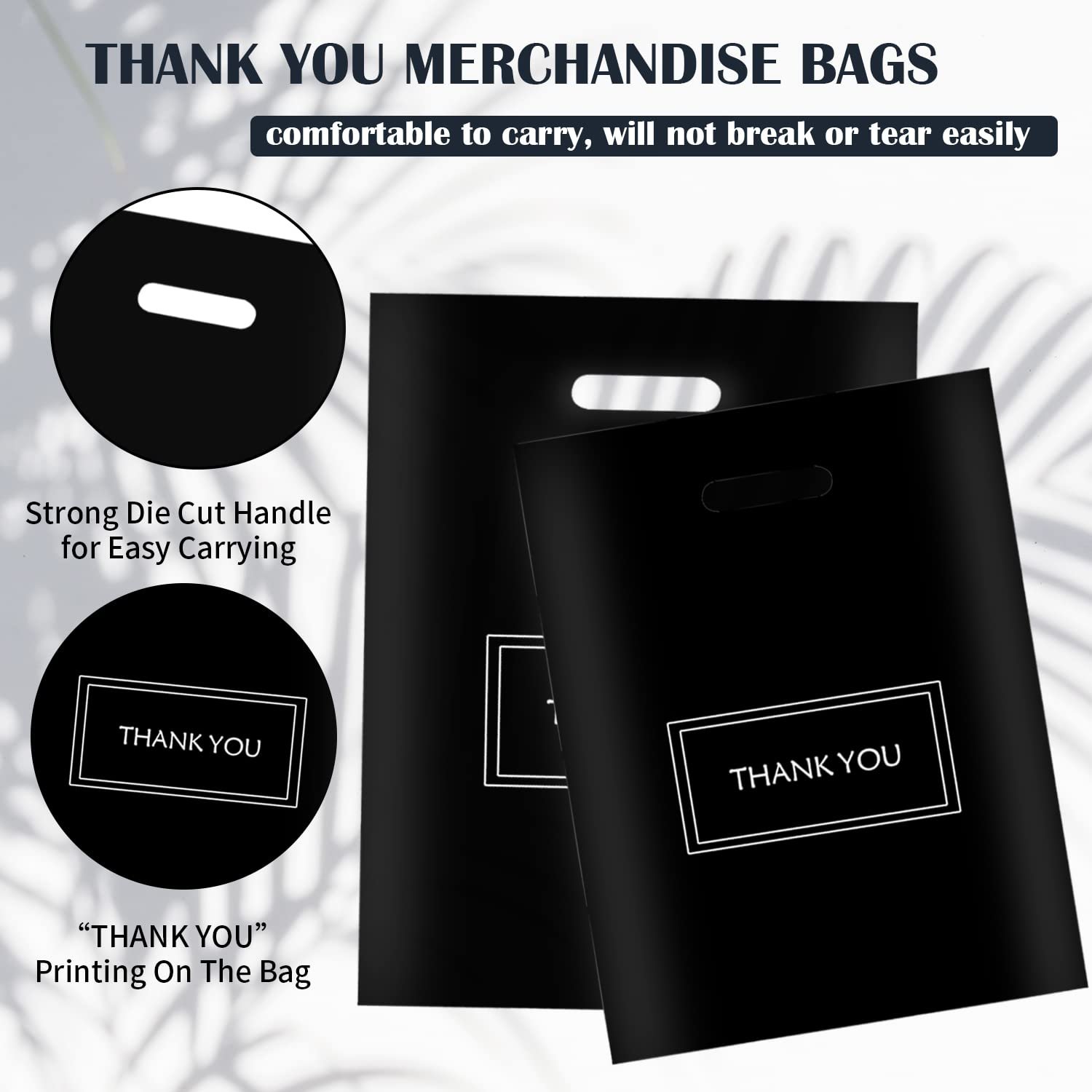 Großhandel 200 Stück wiederverwendbare schwarze Plastiktüten mit Griffen, ideale Merchandise-Taschen für Kleidung und Zubehör, geeignet für kleine Unternehmen, Eigenmarke, 8x12 und 12x15 Größe. Großhandel 200 Stück wiederverwendbare schwarze Plastiktüten mit Griffen, ideale Merchandise-Taschen für Kleidung und Zubehör, geeignet für kleine Unternehmen, Eigenmarke, 8x12 und 12x15 Größe.