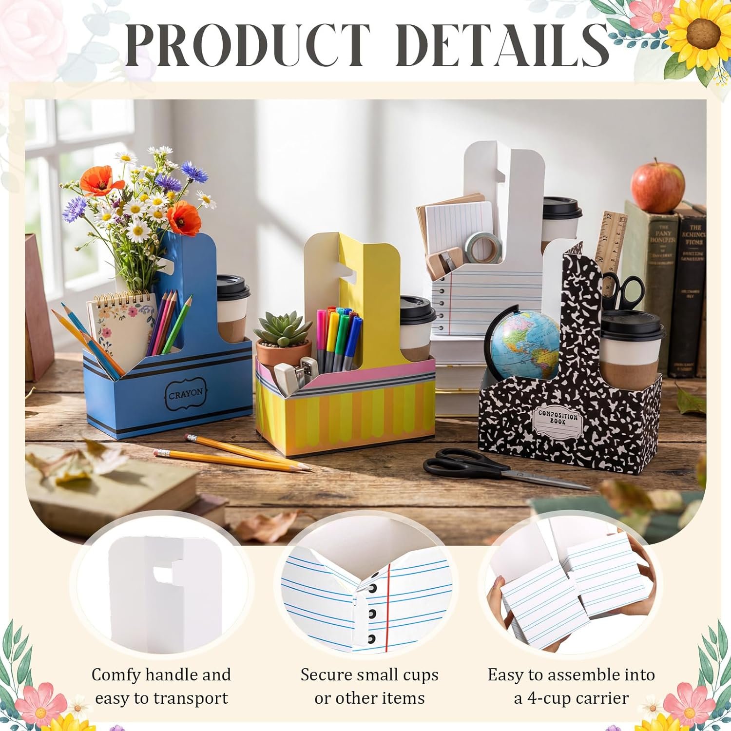 Großhandel 40 Stück Lehrer Wertschätzung Geschenke, faltbare Träger für Getränke mit Griffen, ideales Kraftpapier für heiße und kalte Getränke, individuell bedruckbar, Hersteller für Bürozubehör und Schulbedarf.